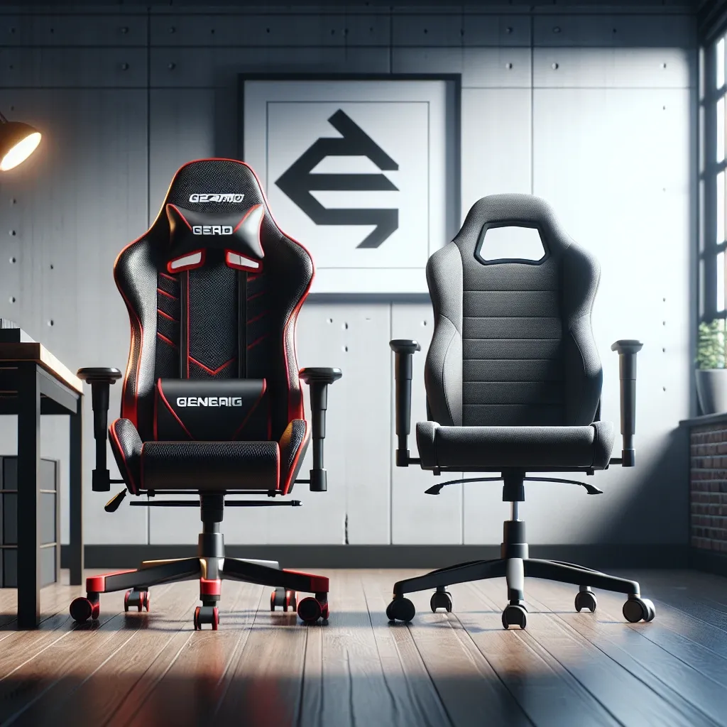 A gaming chair and an office chair positioned next to each other in a well-lit room.