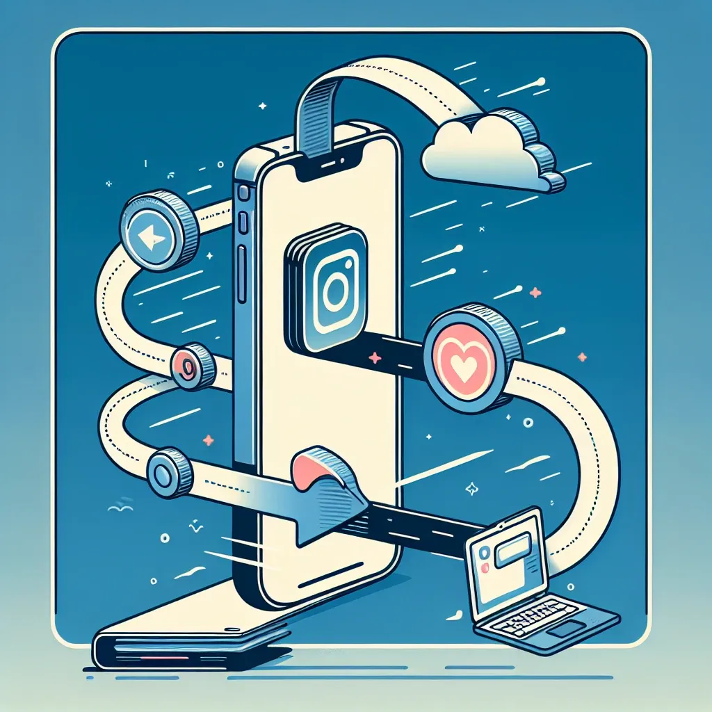 Illustration of a smartphone with social media icons and a laptop, depicting digital connectivity.