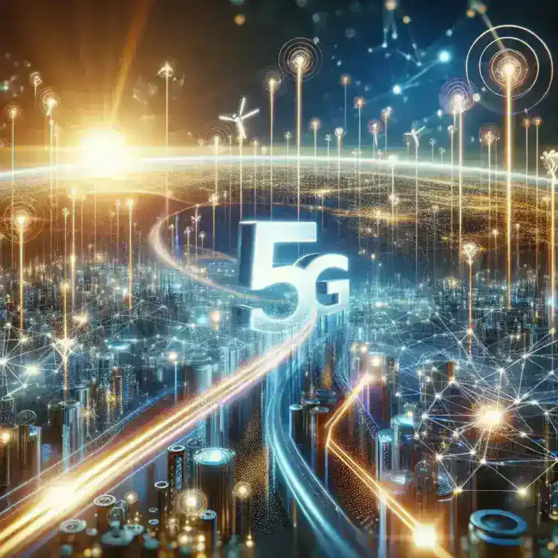 "Ilustrasi jaringan 5G yang cepat dan canggih, menampilkan perangkat mobil dan laptop yang terhubung dengan sinyal 5G, menggambarkan kecepatan tinggi dan tantangan teknologi 5G dalam artikel Seluk-Beluk Teknologi 5G: Kecepatan dan Tantangannya."
