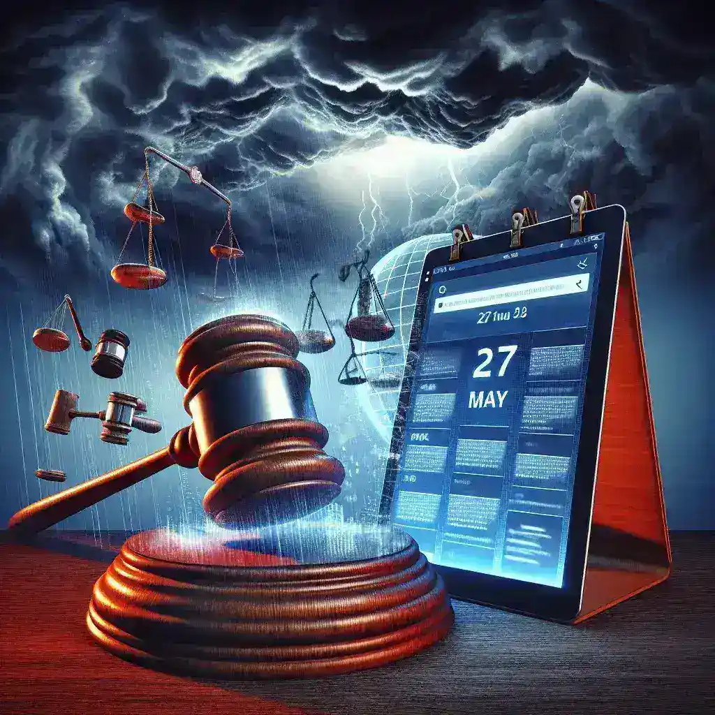 "Ilustrasi risiko hukum yang dihadapi Meta terkait pemenuhan permintaan berhenti ikut serta sebelum 27 Mei, dengan grafik yang menunjukkan potensi konsekuensi legal dan dampak terhadap bisnis."
