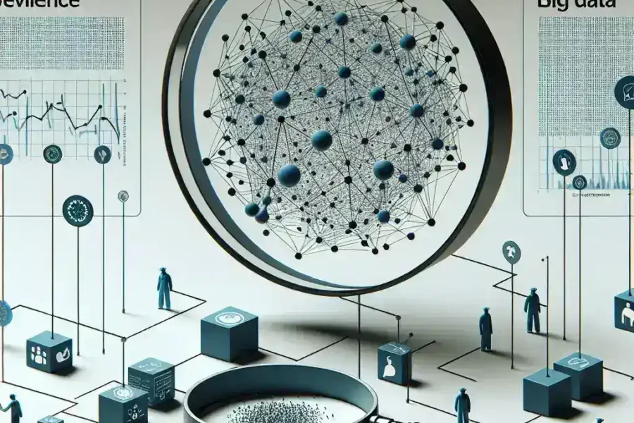 "Visual representation of big data analytics applied to epidemiological surveillance and outbreak prevention, showcasing data graphs and health monitoring systems."