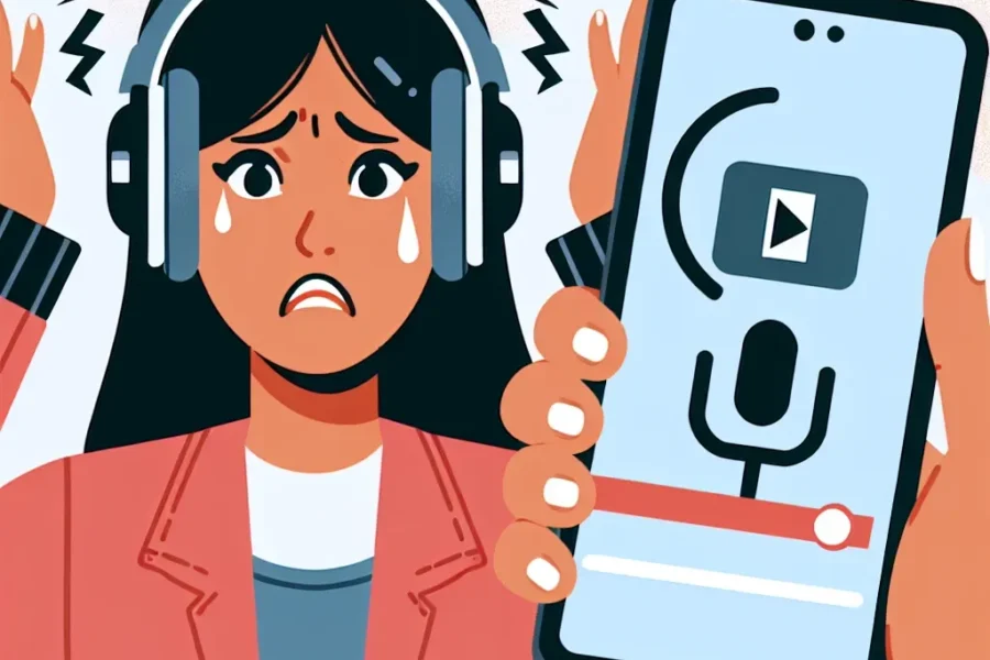 "Ilustrasi cara mengatasi masalah sinkronisasi audio-video pada headphone Bluetooth, dengan pengguna yang sedang mengecek pengaturan perangkat dan koneksi Bluetooth."