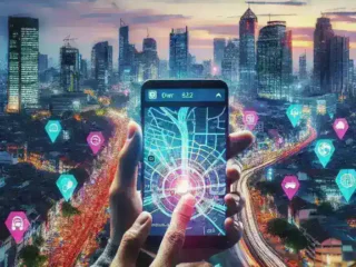 "Jakarta city navigation app interface showcasing real-time data integration for improved urban mobility"