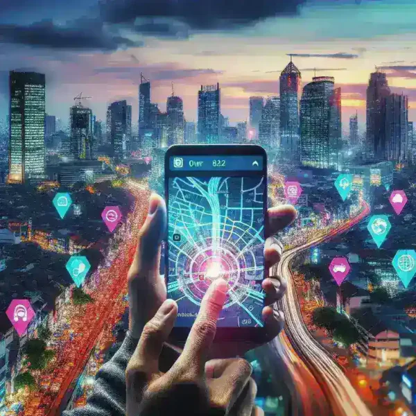 "Jakarta city navigation app interface showcasing real-time data integration for improved urban mobility"
