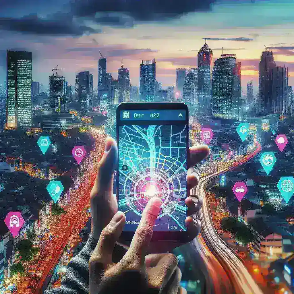 "Jakarta city navigation app interface showcasing real-time data integration for improved urban mobility"