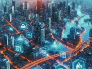"Jakarta's digital twin technology during flood evacuation testing, showcasing real-time simulations for disaster management strategies."