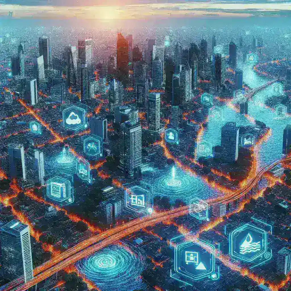 "Jakarta's digital twin technology during flood evacuation testing, showcasing real-time simulations for disaster management strategies."